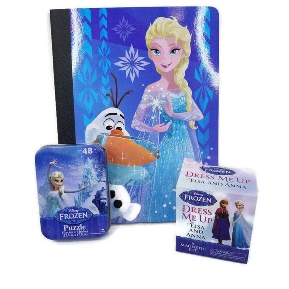 Frozen Elsa Anna Olaf Dress Me Up Magnets Puzzle Composition Notebook Lot of 3 - Picture 1 of 9